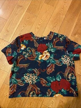 Vintage 90s Blair Boutique Floral Paisley Blouse Top Blue Red Warren PA